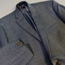 Chaps Mens 48R Blazer Sport Coat Blue Brown Houndstooth 2 Button SLEEVES HEMMED