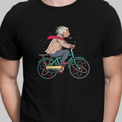 Albert Einstein Bicycle T-Shirt Atom Science Physics Tee