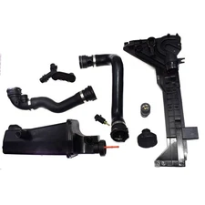 8Pc Expansion Tank Mounting Plate Coolant Hose Thermostat Sensor Set For BMW E46