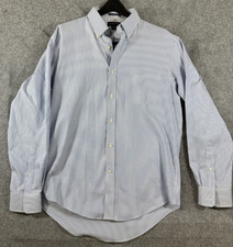 Lands' End Dress Shirt Mens L 16/35 Blue Striped Pinpoint Oxford Traditional Fit