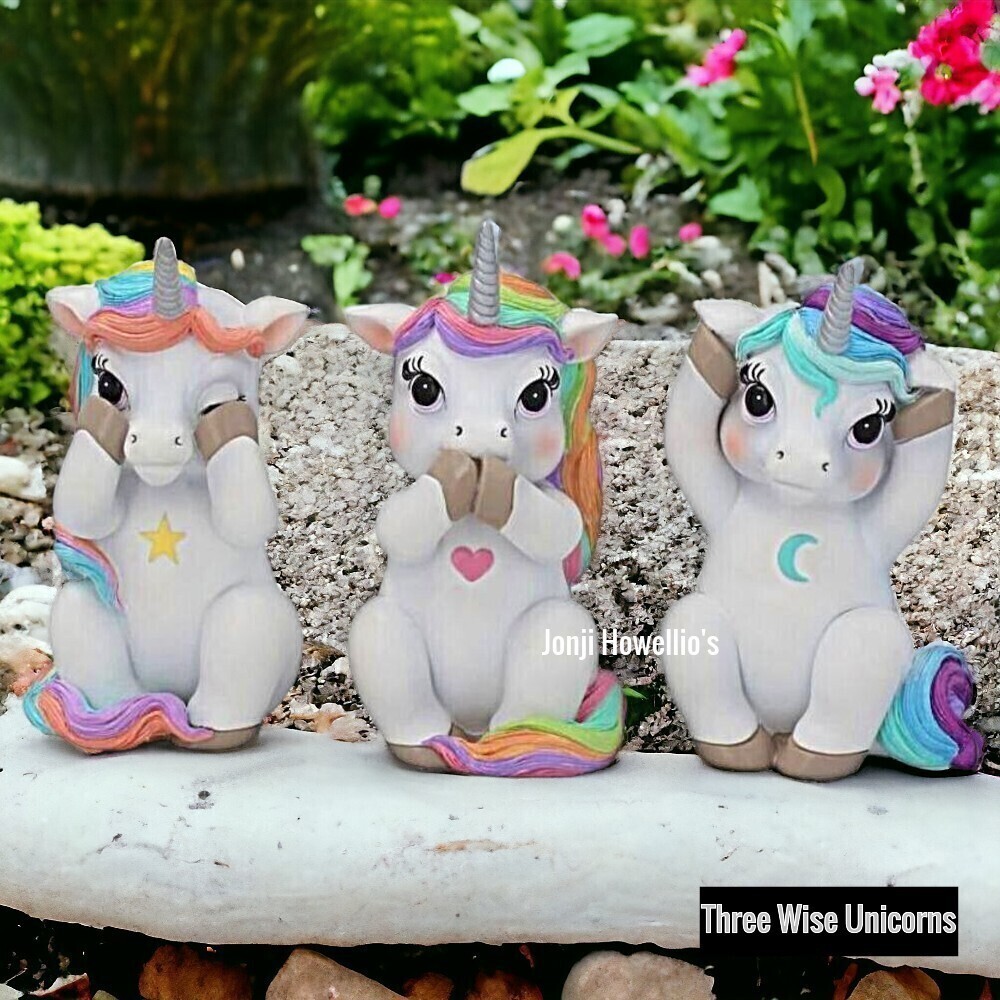 Set Of 3 Wise Unicorn Ornaments See No Evil Novelty Rainbow Cutiecorn Figurines