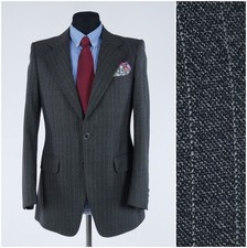 Mens Vintage Blazer 40R UK Size MACONDE Striped Grey Wool Sport Coat Jacket