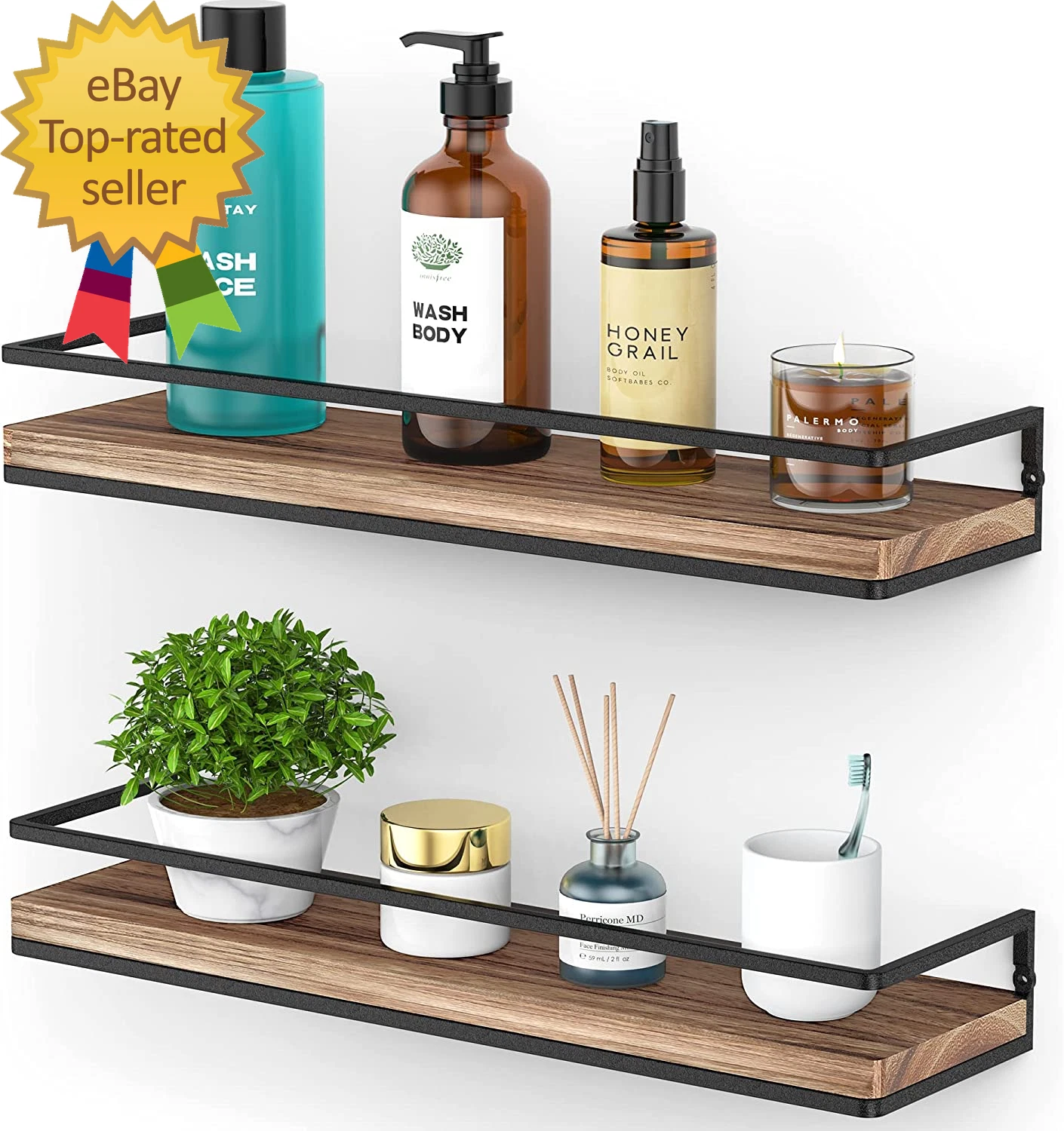 Floating Shelves Wall Mounted Set of 2 Rustic Wood Wall Storage Shelves