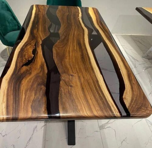 Mesa epoxi personalizada, mesa de resina de borde vivo, decoración natural de nogal hecha decoraciones