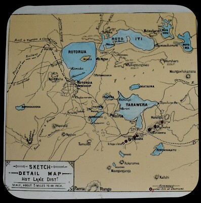 Magische Laternen-Dia-Karte der heißen Quellen um 1888 Foto Neuseeland Tarawera
