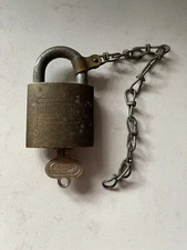 Vintage Russwin Solid Brass  Padlock w/Key and Chain-3"