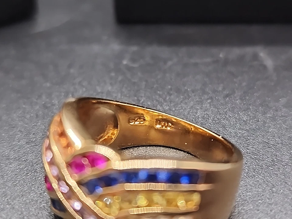 Nuevo en caja Technibond oro amarillo 14k más de 925 piedras preciosas multicolores conjunto anillo/pendientes Foto 3 de 4
