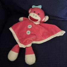 Baby Starters Sock Monkey Plush Security Blanket Lovey Toy Pink Rattle