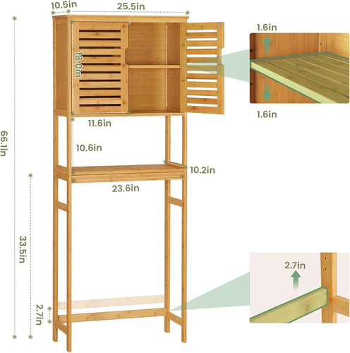 over the Toilet Storage Cabinet, Tall Bathroom Cabinet Organizer with Cupboard a - Picture 4 of 9