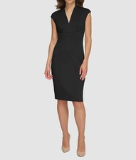 Tommy Hilfiger Women's Black V-Neck Cap Sleeve Sheath Dress Size 8