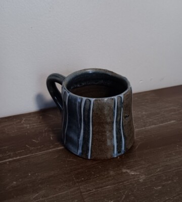 Z-Pots Stamped Blue Brown Drip Glaze Pottery Coffee Shave Mug Cup Studio Signed