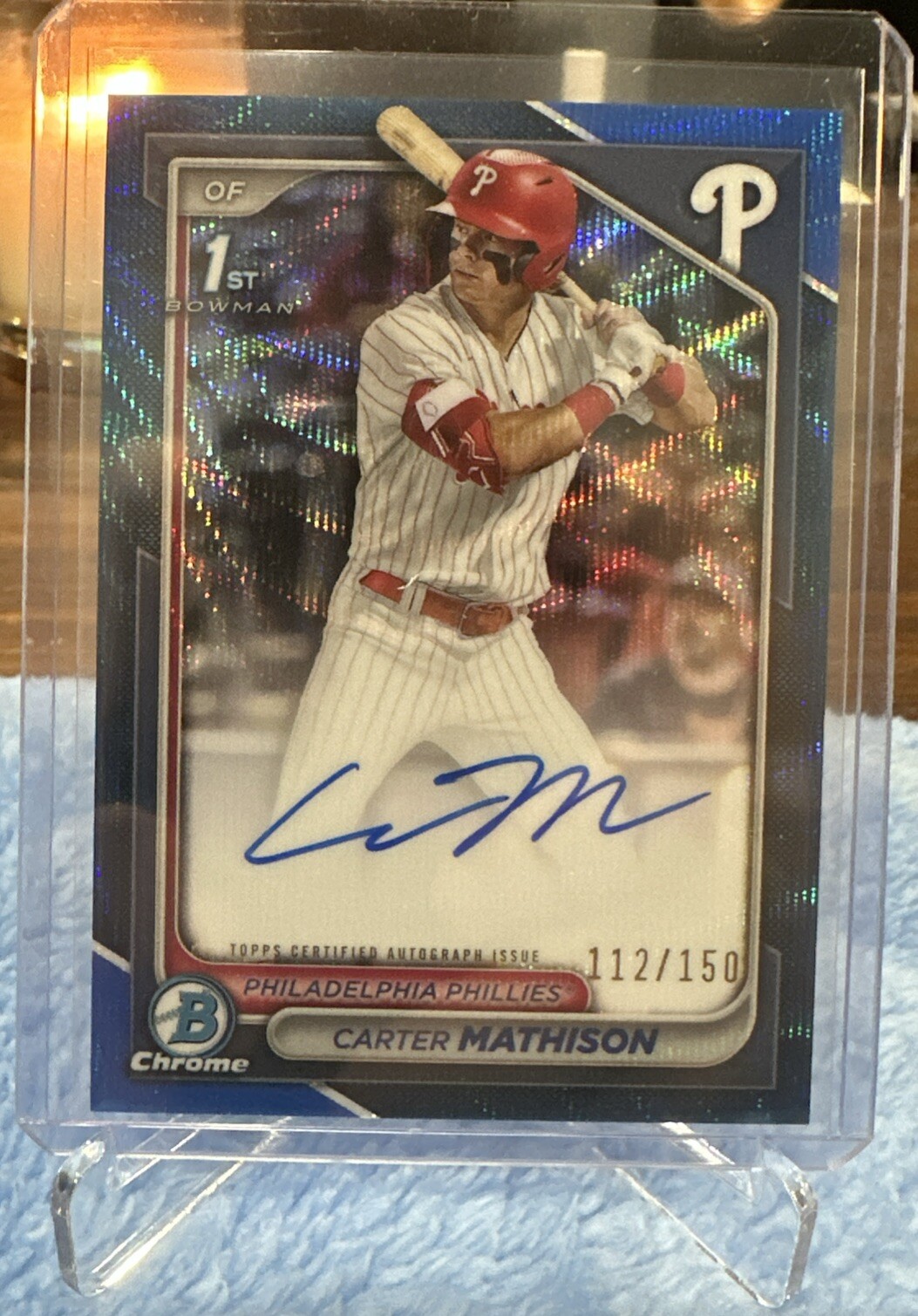 2024 Bowman Draft Carter Mathison /150 1st Chrome Prospect Auto - Blue Wave