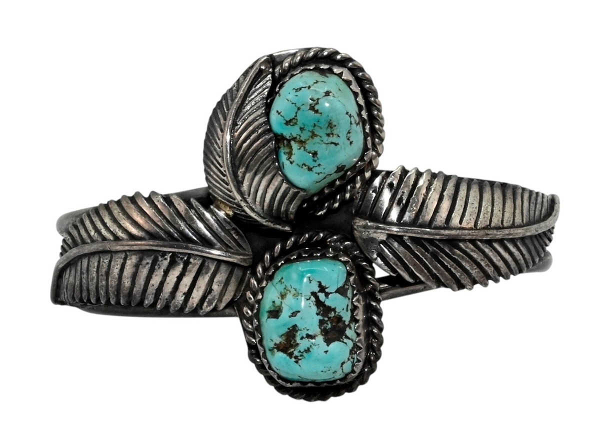 Jack Tom Navajo JT Solid Sterling Silver Blue Turquoise Leaf
