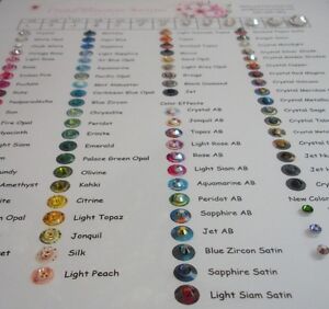 Swarovski Flatback Crystals Color Chart