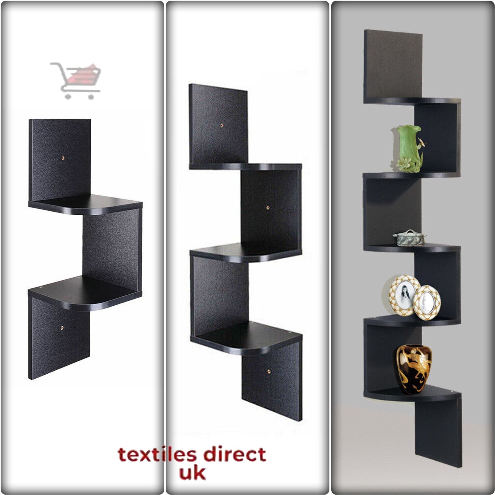 Estante de esquina montaje en pared nivel Zig Zag estanterías flotantes de madera rústica libro 2 / 3 / 5