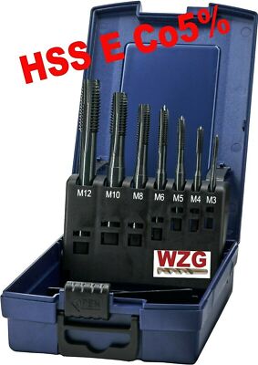 HSS E Co5% Gewindebohr Set Satz Metrisch M3, M4, M5, M6, M8, M10, M12 in Box WZG