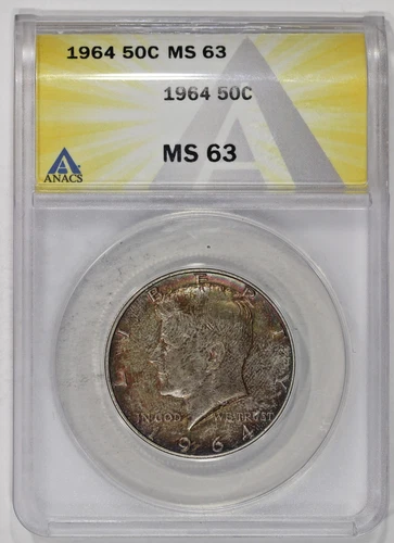 1964 50c Silver Kennedy Half Dollar ANACS MS63 Toned