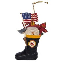 Kurt Adler Firefighter's Boot Resin Christmas Ornament Multi Color