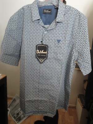 NWT! DaVINCI Retro 50's Blue & Black Design Camp Loop Collar 100% Cotton XL