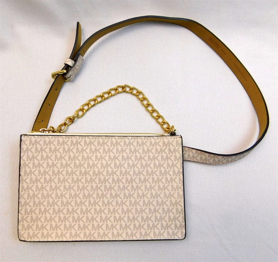 Michael Kors Signature 554131 Blanco Riñonera Cinturón Bolso Cartera MK Logo Foto 2 de 4