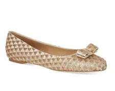 Salvatore Ferragamo Varina Sequin Ballet Flats New Bisque/Luna Fabric Size 7.5 M