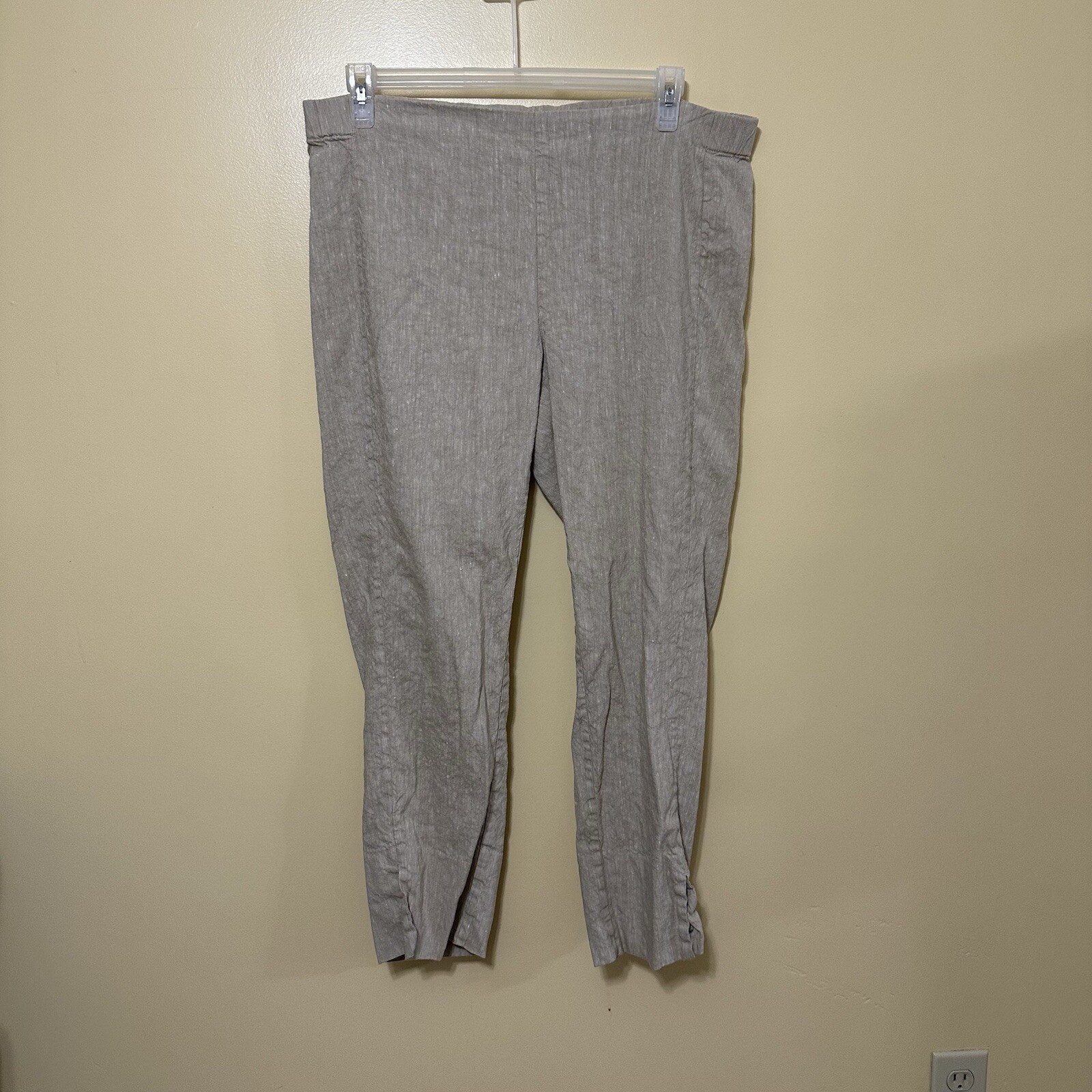 J. Jill Beige Linen Blend Straight Leg Pull On Stretch Pants Women’s Large Tall