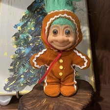 Rare Vintage Russ Christmas Troll Doll-Winter Gingerbread Man-5"-Green Hair