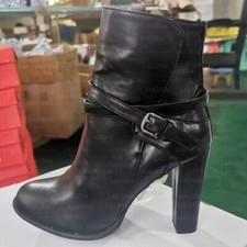 Women Ankle Boots Faux Leather Round Toe Thick High Heels Short Booties Handmad