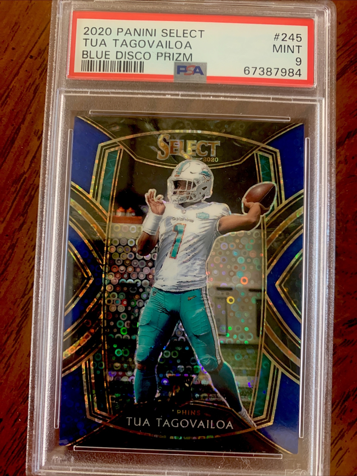 2020 Panini Select #245 Tua Tagovailoa Blue Disco Prizm 21/25! PSA 9 Rookie