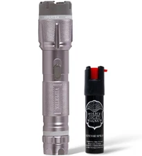 VIPERTEK All Metal Stun Gun Rechargeable 700 BV with LED Light + Pepper Spray