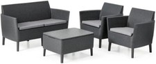 KETER Salemo Divano, 2 Poltrone e Tavolino Lounge Set in Rattan - Grafite Grigio