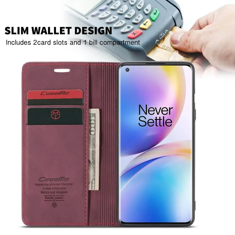 Leather With Business Card Holder Shockproof Wallet Case For One Plus 8 Pro  - Image 4 of 4