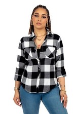 Women's Check Long Sleeve Lightweight Plaid Flannel Shirt Casual Blouse Tops UK