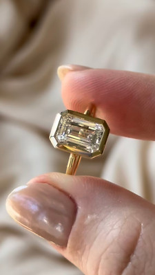 Bezel Set 3 Ct Emerald Cut IGI Lab Grown Diamond Solitaire Ring 14kt Yellow Gold