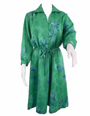 VINTAGE ANDRADE HONOLULU Dress Size 8 Green Belted Midi Collared  Office-Cool | eBay