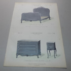 1860 French Furniture Print Bed Frame and Chest Of Drawers with Night Table