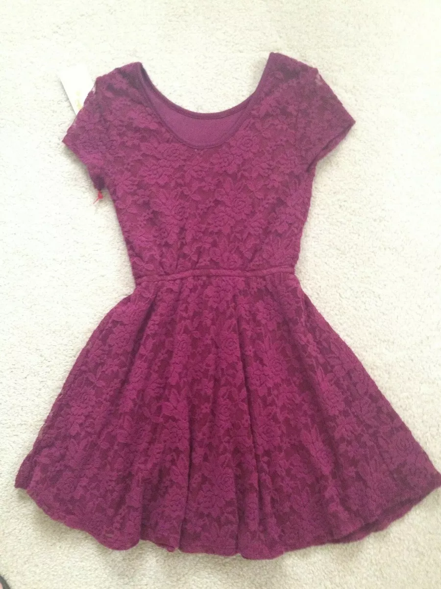Nordstrom Girl s Ruby Bloom Wineberry Lace Party Dress Size M 8
