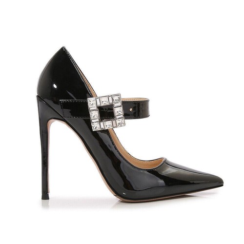 Sexy hochhackige Herren-Damenschuhe T-Riemen Lackleder Strass spitz Drag Queen - Bild 13 von 28