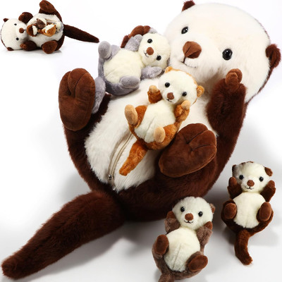 5 Pcs Sea Otter Stuffed Animals Large Mommy Sea Otter Plush with 4 Cute Babies i
