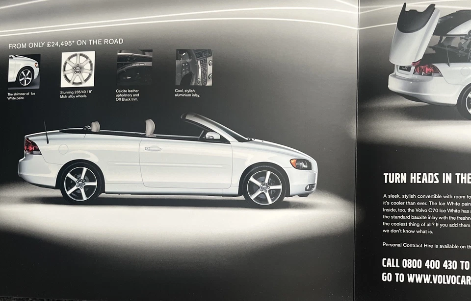 Volvo C70 Ice White Special Edition 2008/ 2009 UK Brochure Inc Prices 2.0D - Image 2 of 3