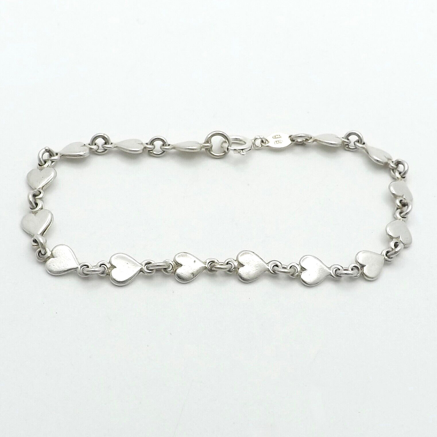 Sterling Silver Solid Heart Link Bracelet Italy 7… - image 1