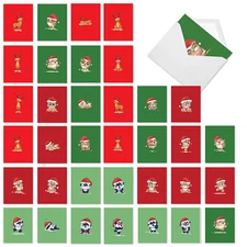 36 Asst'd Christmas Note Cards Bulk Set 4x5.12" w/ Envelopes - Holiday Cuties