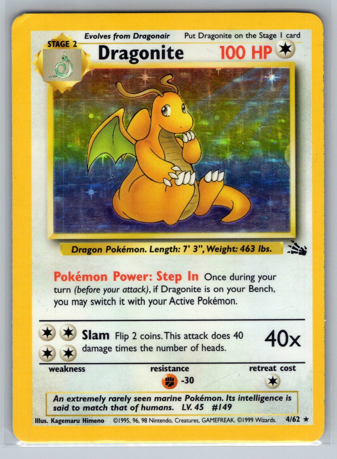 Dragonite (4) #04/62 Holo Rare, Holo Fossil