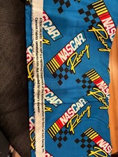 Cotton Retro Nascar Racing Logos Sports Blue Fabric Print 30" x 42"