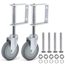 ERKOON 2 Pack Heavy Duty Spring-Loaded Gate Casters, 4 inch Sliding Silver 
