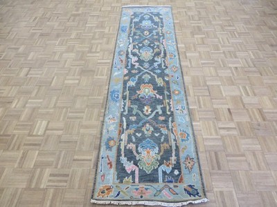 2'8 x 9'9 Runner Hand Knotted Charcoal Black Oushak Oriental Rug G16606
