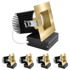 LUXRITE 4" LED Recessed light Square Brass Trim, 5CCT CRI90, 22W, 38º 1700LM 4PK