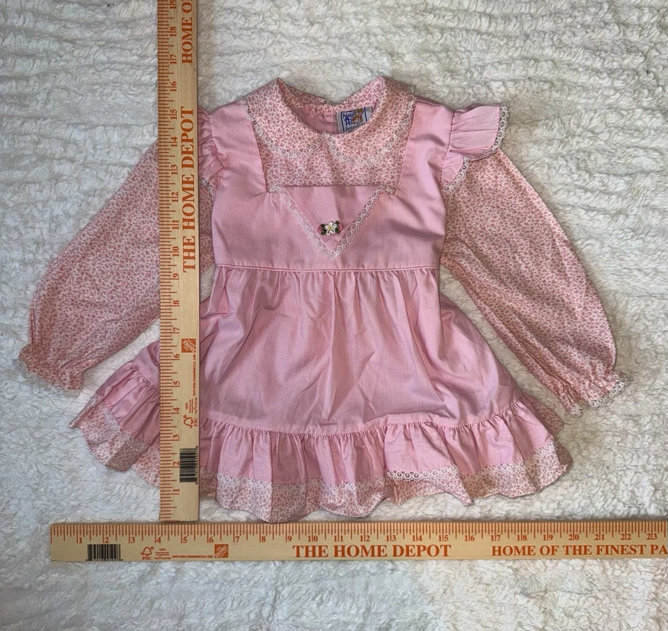 Vestido de bebé vintage rosa exclusivo de Nana's Pet JC Penny talla 0-3 Foto 3 de 4