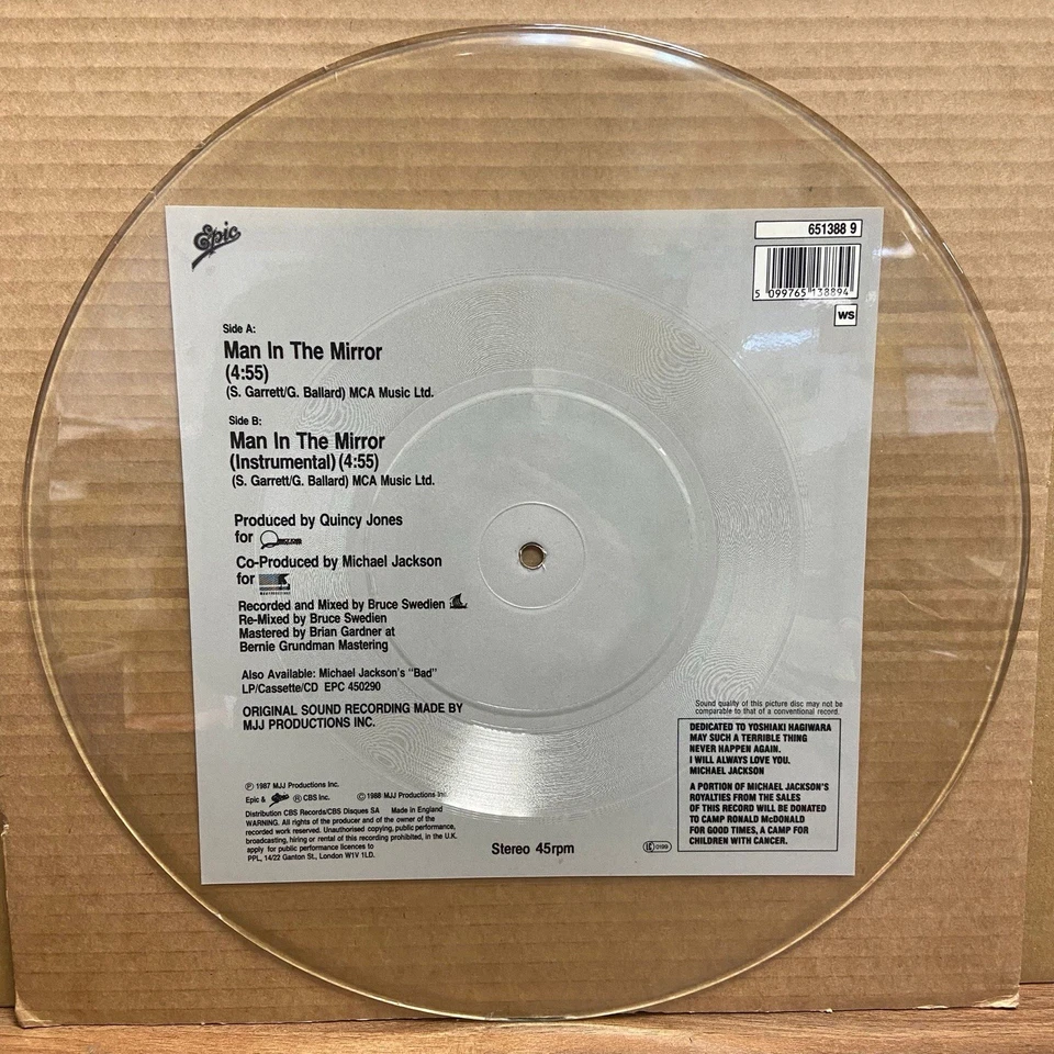 Michael Jackson Man In The Mirror UK Picture Disc UNCUT 7" 12" Single 1988 RARE - Image 2 of 4