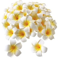 100Pcs White Foam Hawaiian Frangipani Artificial Plumeria Flower Petals Cap H...